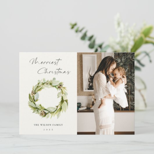 Folids Winterリースメリークリスマスフォト シーズンカード (スタンド正面)