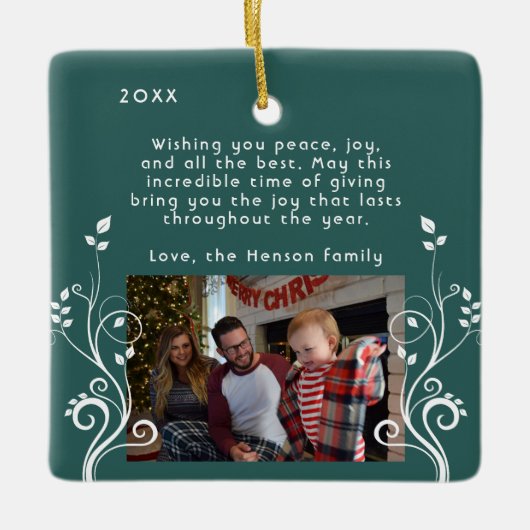 Folids Wishesモダン家族のフォトグリーン セラミックオーナメント (正面)