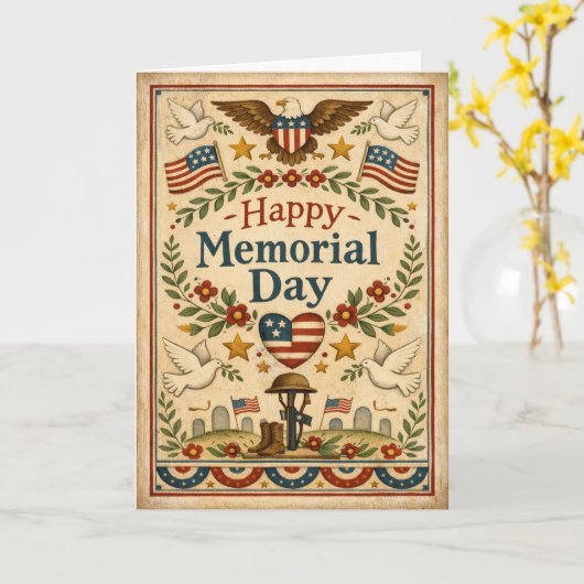 Folk Art Americana Memorial Day カード (黄色い花)