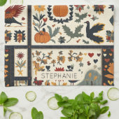 Folk Art Autumn Quilt Pattern | Rustic Harvest キッチンタオル (折り畳み)