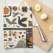 Folk Art Autumn Quilt Pattern | Rustic Harvest キッチンタオル (四つ折り)
