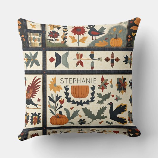 Folk Art Autumn Quilt Pattern | Rustic Harvest クッション (裏面)