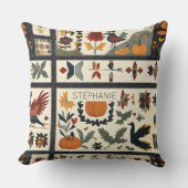 Folk Art Autumn Quilt Pattern | Rustic Harvest クッション (正面)