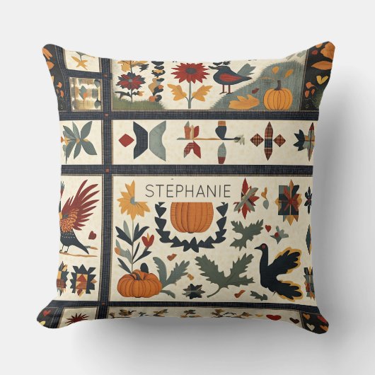 Folk Art Autumn Quilt Pattern | Rustic Harvest クッション (正面)