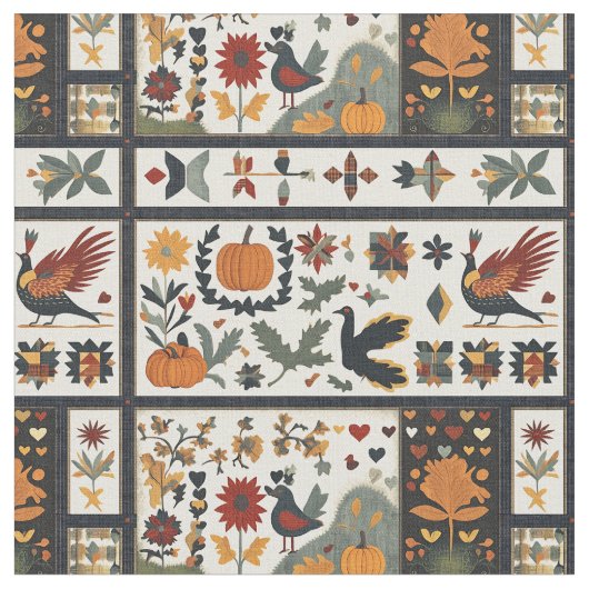 Folk Art Autumn Quilt Pattern | Rustic Harvest ファブリック (クローズアップ)