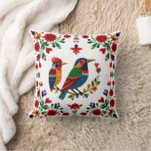 Folk Art Birds & Blooms – Symmetrical Natural クッション (ブランケット)