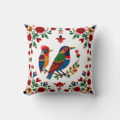 Folk Art Birds & Blooms – Symmetrical Natural クッション (正面)
