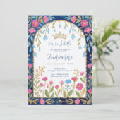 Folk Art Blue Shades Spanish Mexican XVs Floral 招待状 (スタンド正面)