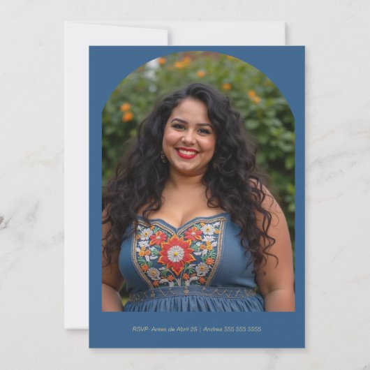 Folk Art Blue Shades Spanish Mexican XVs Floral 招待状 (裏面)