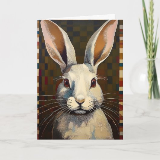 Folk Art Bunny Rabbit Art Blank Card カード (正面)