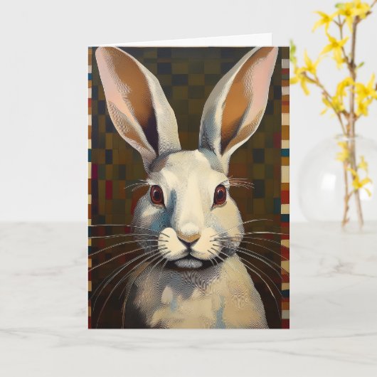 Folk Art Bunny Rabbit Art Blank Card カード (黄色い花)