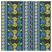 Folk Art Canal Narrowboat Blue Yellow Roses ファブリック (クローズアップ)