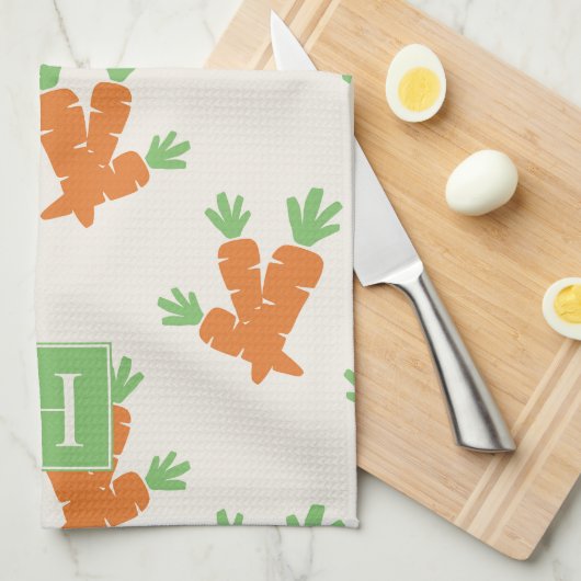 Folk Art Carrot Scatter キッチンタオル (四つ折り)