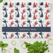 Folk Art Cat Pattern | Farmhouse キッチンタオル (折り畳み)