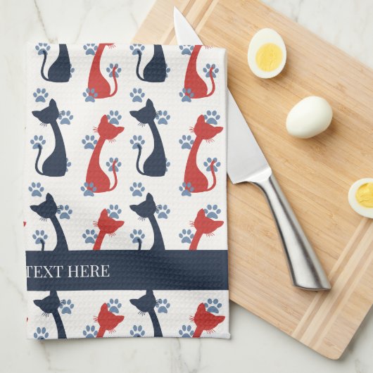 Folk Art Cat Pattern | Farmhouse キッチンタオル (四つ折り)