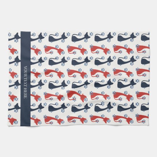 Folk Art Cat Pattern | Farmhouse キッチンタオル (横)