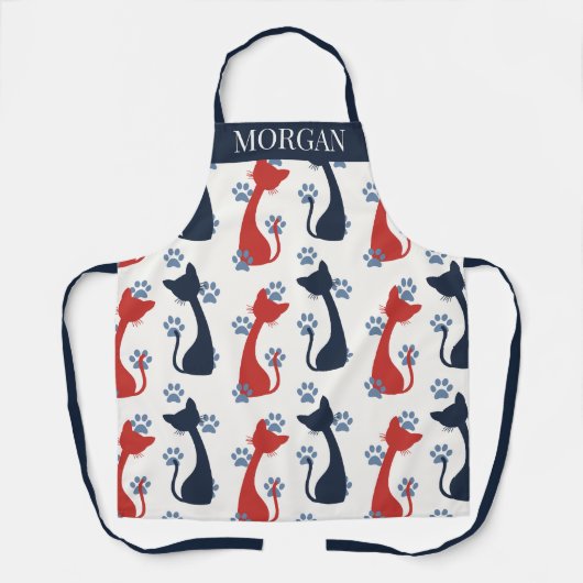 Folk Art Cat Pattern | Farmhouse Kitchen エプロン (正面)