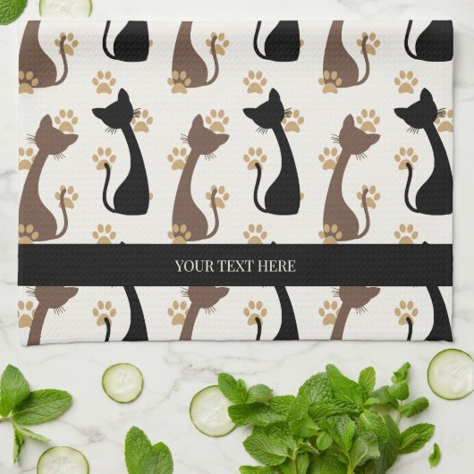 Folk Art Cat Pattern | Farmhouse Kitchen キッチンタオル (折り畳み)