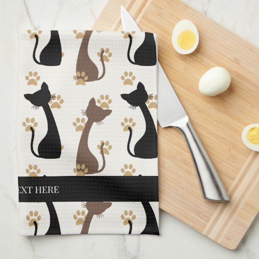 Folk Art Cat Pattern | Farmhouse Kitchen キッチンタオル (四つ折り)