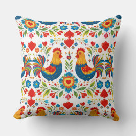 Folk art chicken floral pillow クッション