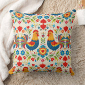 Folk art chicken floral pillow クッション (ブランケット)