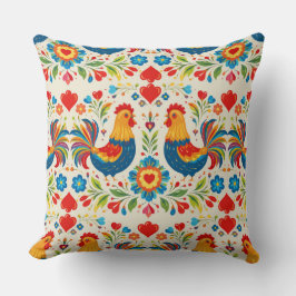 Folk art chicken floral pillow クッション
