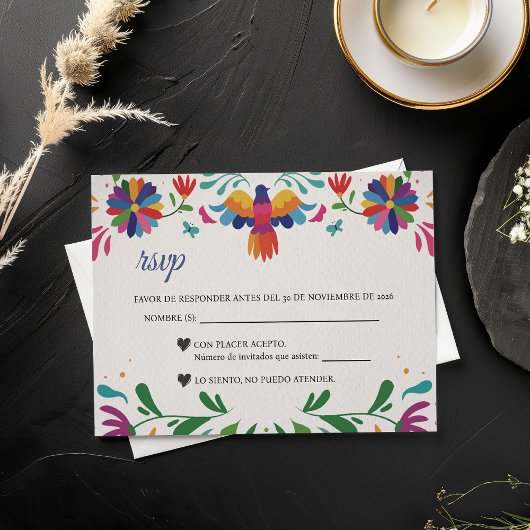 Folk Art Colorful Floral Fiesta Spanish Wedding 出欠カード
