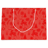 Folk Art Deer Botanical Red Large Gift Bag ラージペーパーバッグ (正面)