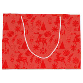 Folk Art Deer Botanical Red Large Gift Bag ラージペーパーバッグ (裏面)