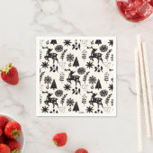 Folk Art Deer Forest Black and White スタンダードカクテルナプキン (インサイチュ)