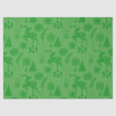 Folk Art Deer Forest Pattern Green Gift 薄葉紙 (正面)
