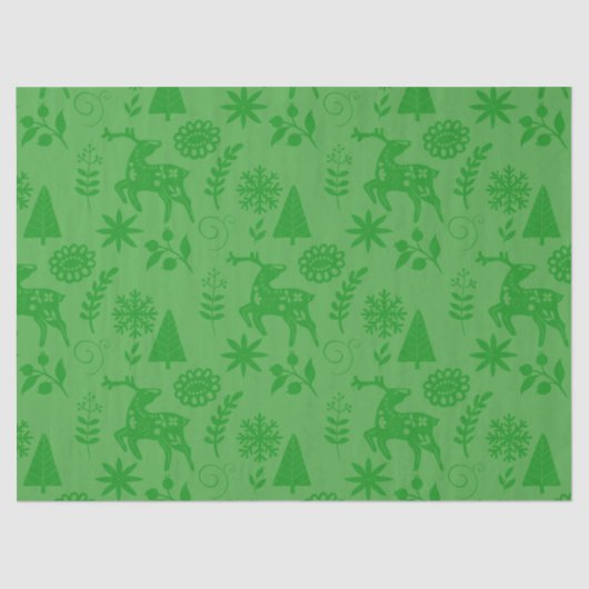 Folk Art Deer Forest Pattern Green Gift 薄葉紙 (正面)