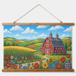  Folk Art Farm Landscape Tapestry – Barn,  吊り下げ型タペストリー