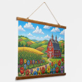 Folk Art Farm Landscape Tapestry – Barn, 吊り下げ型タペストリー (傾斜あり)