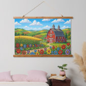 Folk Art Farm Landscape Tapestry – Barn, 吊り下げ型タペストリー (寝室)