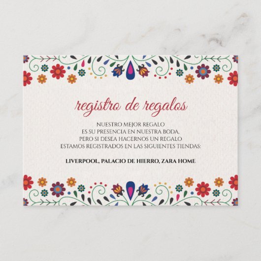 Folk Art Floral Botanical Fiesta Spanish Wedding エンクロージャーカード (正面)