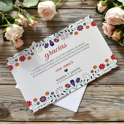 Folk Art Floral Botanical Fiesta Spanish Wedding サンキューカード