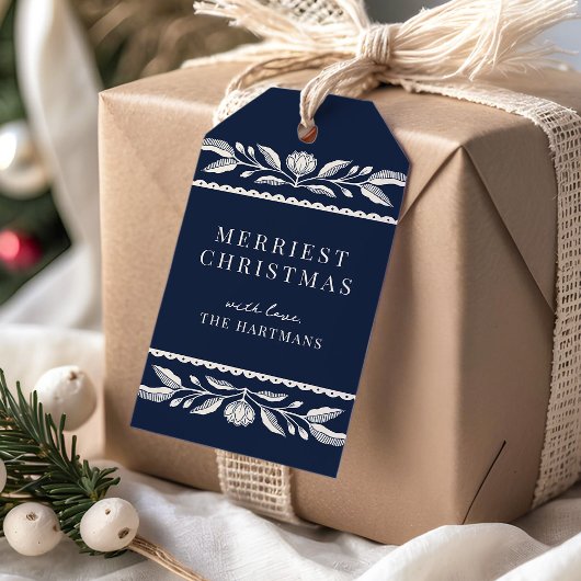 Folk Art Floral Christmas Holiday Name ギフトタグ