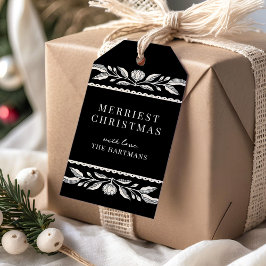 Folk Art Floral Christmas Holiday Name ギフトタグ