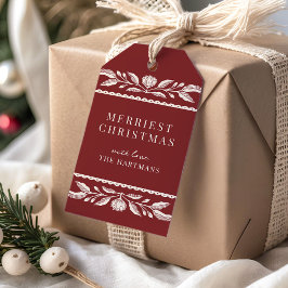 Folk Art Floral Christmas Holiday Name ギフトタグ