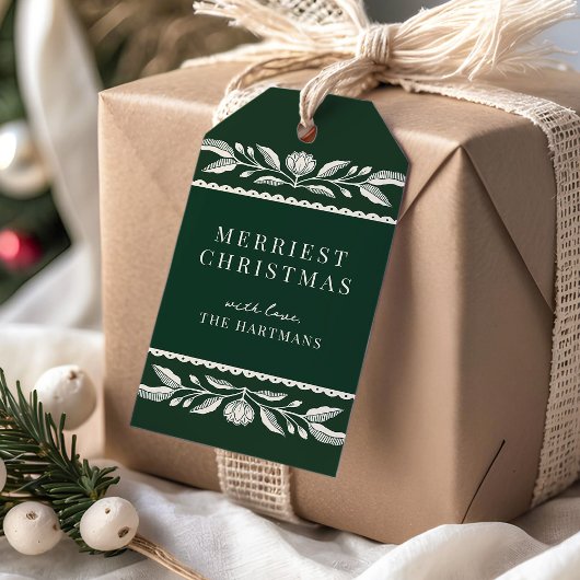 Folk Art Floral Christmas Holiday Name ギフトタグ