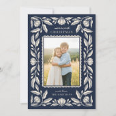 Folk Art Floral Frame Christmas 4 Photo シーズンカード (正面)