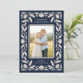 Folk Art Floral Frame Christmas 4 Photo シーズンカード (スタンド正面)