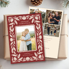 Folk Art Floral Frame Christmas 4 Photo シーズンカード