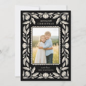 Folk Art Floral Frame Christmas 4 Photo シーズンカード (正面)