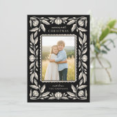 Folk Art Floral Frame Christmas 4 Photo シーズンカード (スタンド正面)