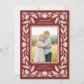 Folk Art Floral Frame Christmas Photo シーズンカード (正面)