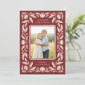 Folk Art Floral Frame Christmas Photo シーズンカード (スタンド正面)