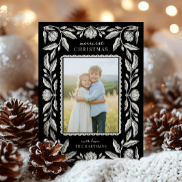 Folk Art Floral Frame Christmas Photo シーズンカード