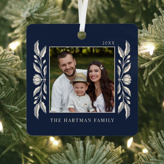 Folk Art Floral Photo Christmas  メタルオーナメント (インサイチュ)